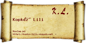 Kopkó Lili névjegykártya